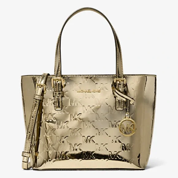 MICHAEL KORS Jet Set Extra-Small Metallic Logo Debossed Convertible TZ Tote Cros - Picture 2 of 16